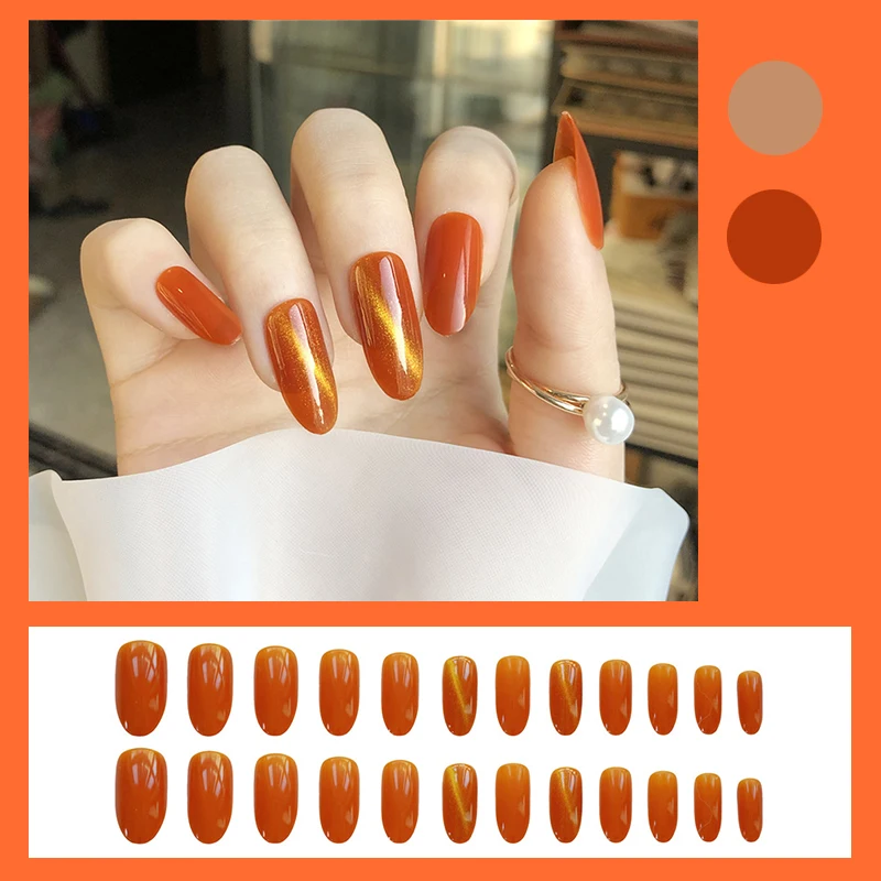 

24pcs Orange Gradients Wear Long Paragraph Fashion Manicure Patch False Nails Save Time Wearable Nail Patch STTX889