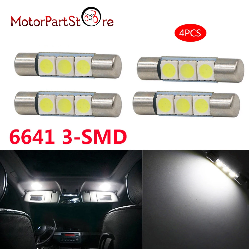 

4 шт., белые светодиодсветодиодный лампы для автомобиля, 29 мм, 3SMD T6 6641 6614F
