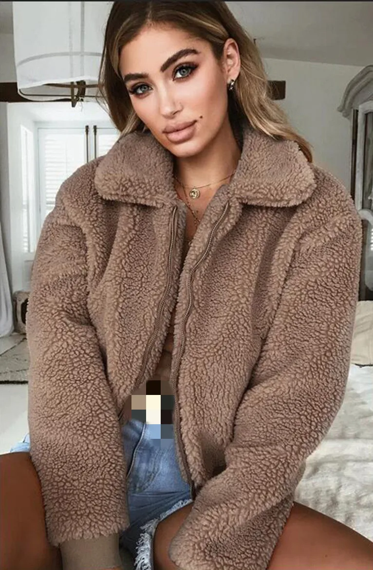 

2021 Winter Warm Fleece Women's Coat Long Sleeve Zipper Pocket Black Female Coats Fashion Thickening Streetwear Ladies Jacket