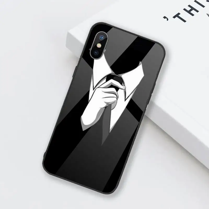 

Man Suit Shirt Tie Phone Case Tempered glass For iphone 6 6S 7 8 plus X XS XR 11 12 mini PRO MAX