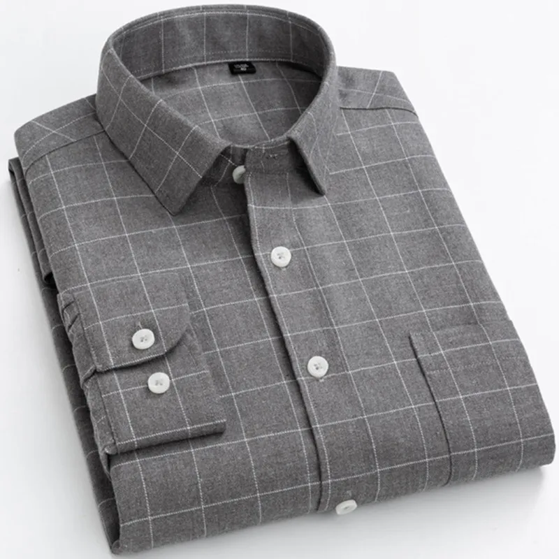 

Men's Cotton Flannel Shirt Regular Fit Brushed Button Up Male chemise Single Breasted Comfort Thick Casual Shirts Plus Size 4XL
