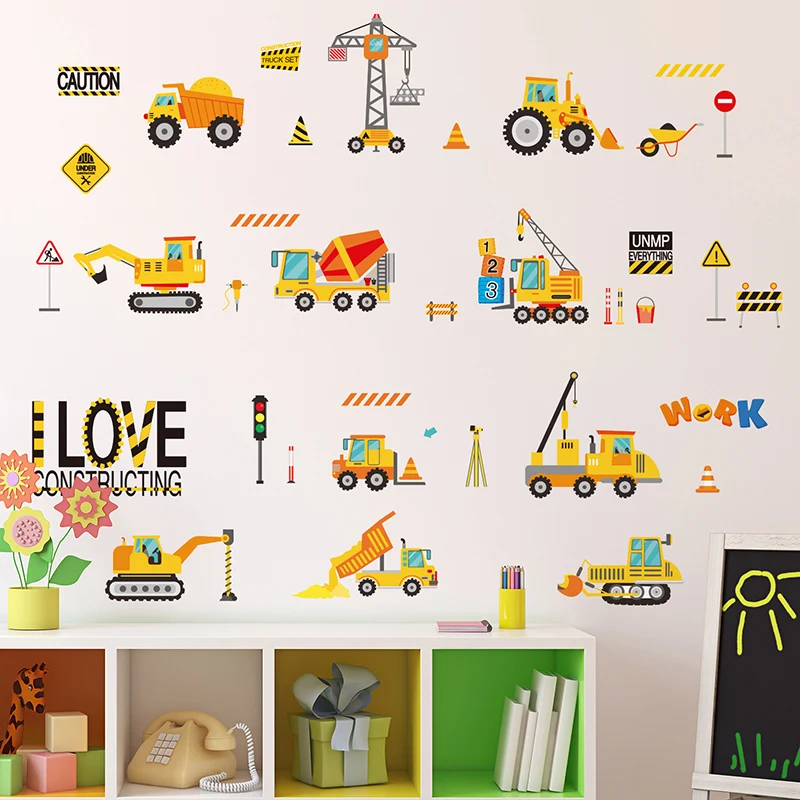 [SHIJUEHEZI] мультфильм инженерных транспортных средств настенные наклейки DIY