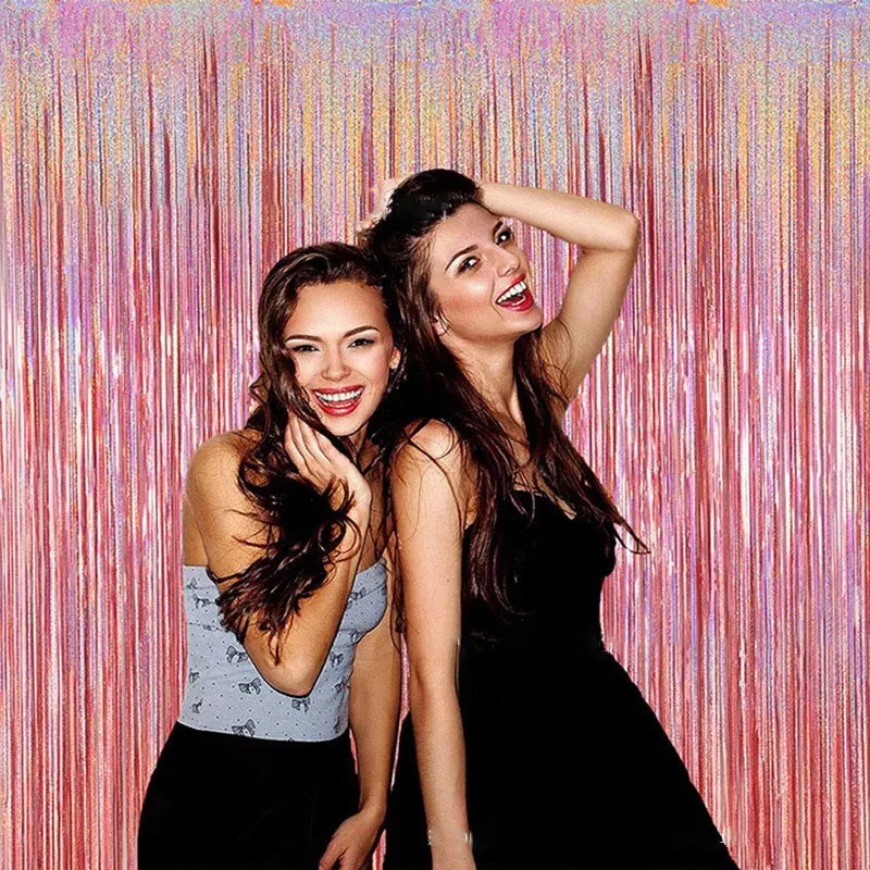 

2x1M Laser Metallic Foil Tinsel Fringe Curtain Wedding Birthday Baby Showe Bachelorette Photography Backdrop Party Decorations