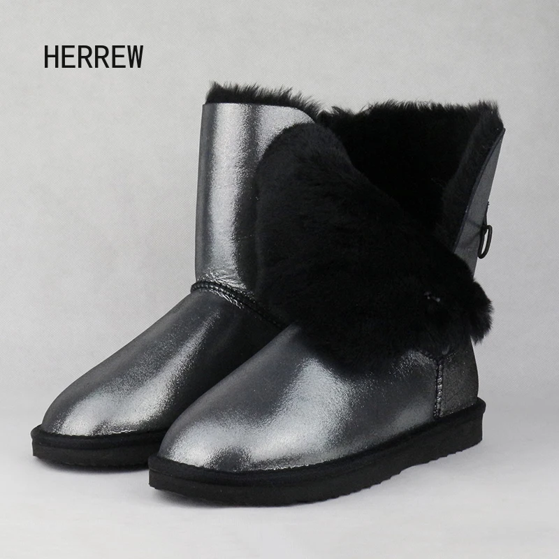 Новые модные зимние сапоги HERREW из натуральной овечьей кожи с натуральным мехом