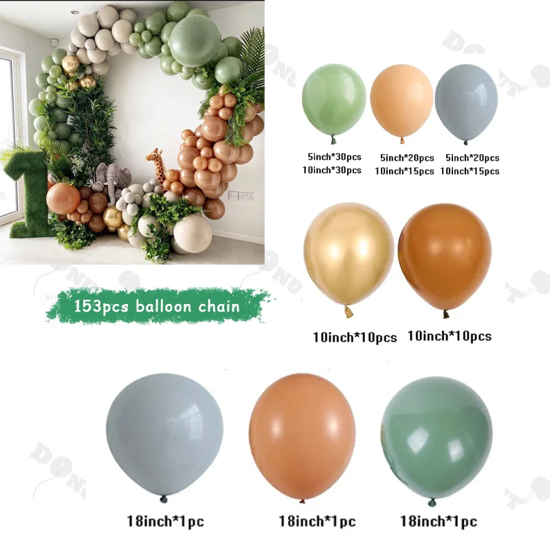 

153pcs coffee balloon arched kit wreaths avocado green kids wild 1 birthday party supplies blue birthday decoration 1 boy