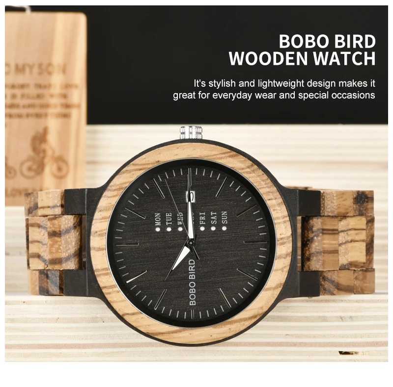 BOBO BIRD деревянные мужские часы Reloj para hombres подарок для папы кварцевые наручные часы показ недели даты часы Прямая O26