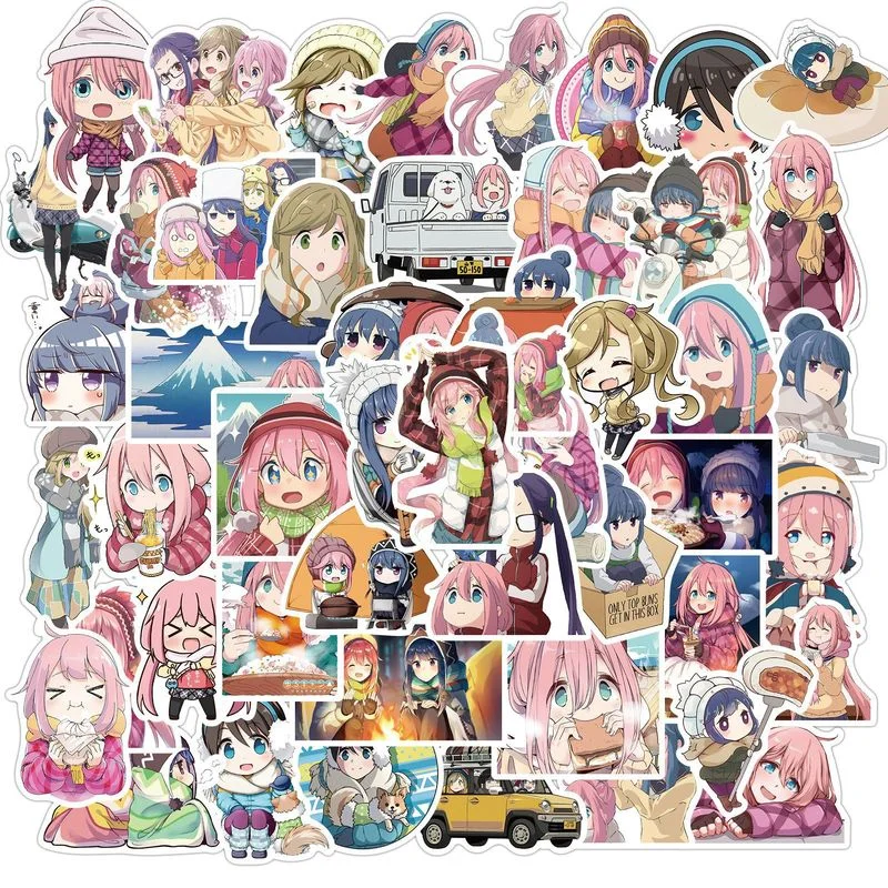 

50pcs/ set Anime Yuru Camp Stickers Kawaii Shima Rin&Nadeshiko Sticker Waterproof Decals Laid-Back Camp Sticker for Laptop