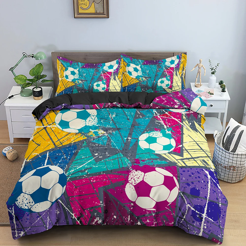 

2/3 Pcs Football Pattern Luxury Duvet Cover King Queen Single Bedding Sets Kids Boys Girls Comfortable Bed Set Quilt Comforter