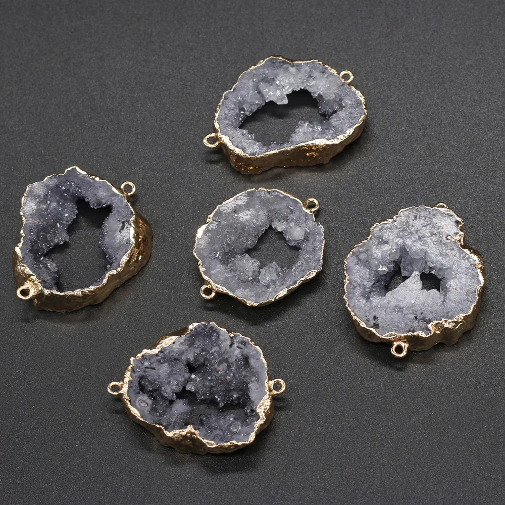 Соединители с двумя отверстиями из натурального камня, нестандартный хрустальный кулон для изготовления ювелирных изделий, ожерелья, браслета, accessories30x40-34x45mm