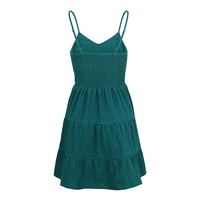 

Sexy Sling V-neck Wave Ruffled Women's Dress 2020 Spring Summer New A-line Midi Dress Romantic Sleeveless Boho Beach Dresses