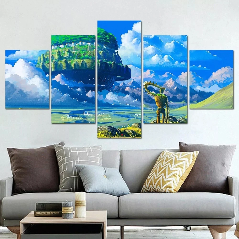 

Modular Pictures 5 Pieces Miyazaki Hayao Laputa Castle In The Sky Canvas Painting Movie Poster HD Prints Wall Art Home Decor