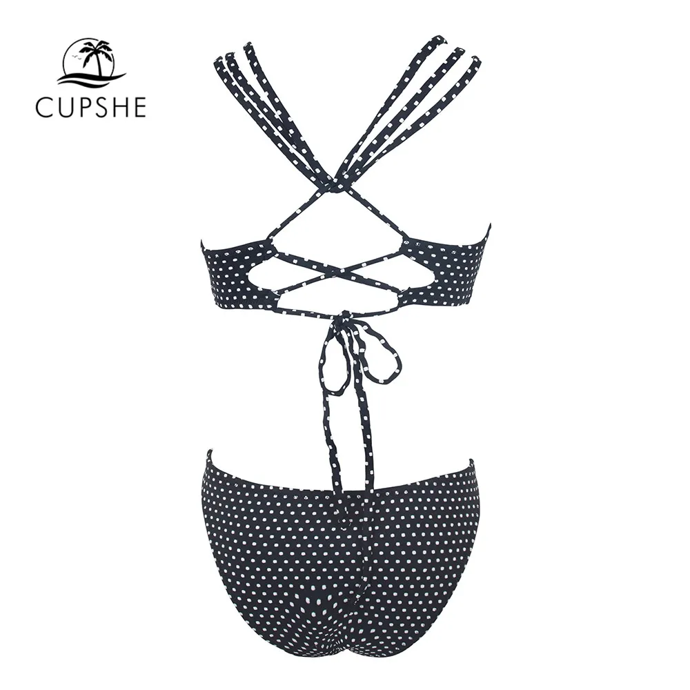 CUPSHE черный горошек с ремешками пикантный комплект бикини вырез бант купальник из