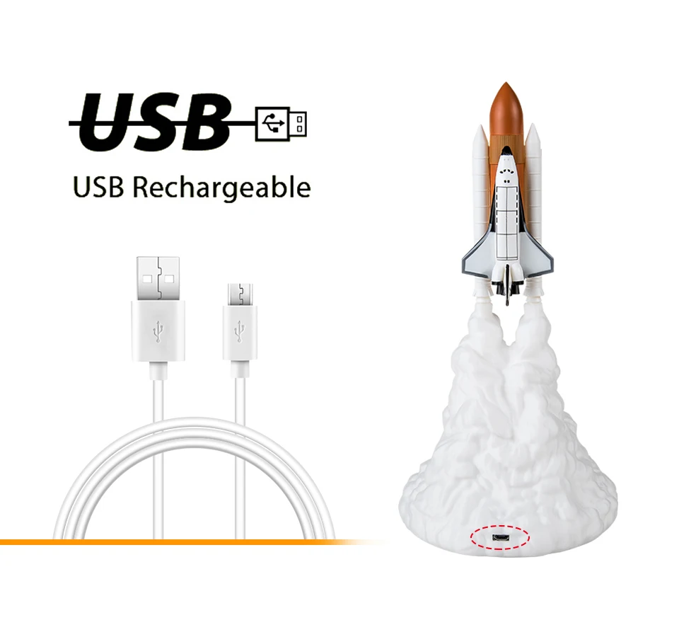 USB перезаряжаемая 3D печать Лунная лампа ракета космический челнок лампа Настольные лампы для гостиной спальни прикроватный домашний декор