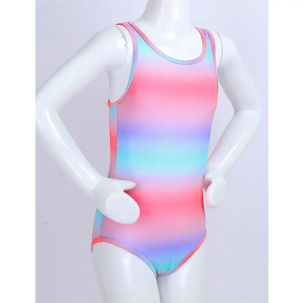 Цельный купальник для девочек пляжный разноцветный детский без рукавов с