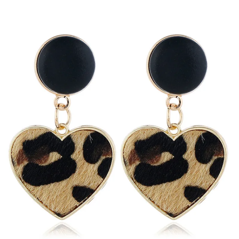 

Geometric Leopard Print Heart Shape Pendant Earrings Simple Trendy Ear Jewelry