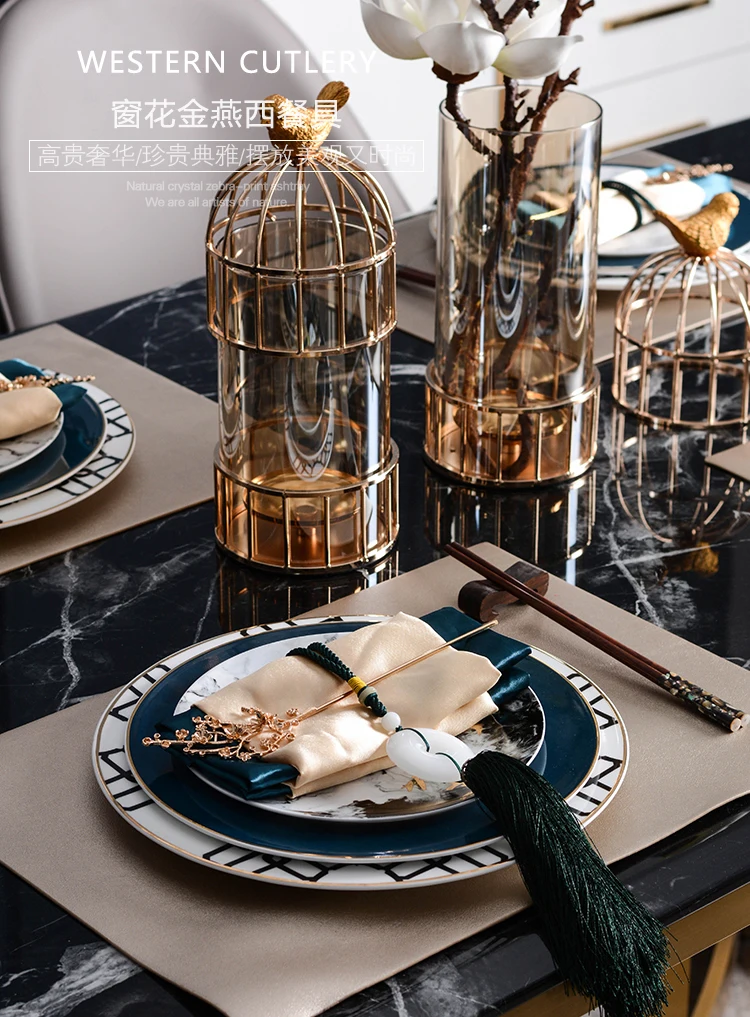 Китайский чернильный золотой узор птица Ресторан Стейк блюдо тарелки набор