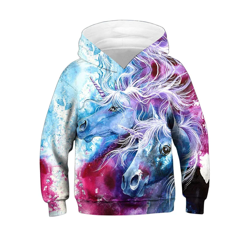 

Fashion 3D printed Hoodie Sweatshirt girl boy rainbow horse animal print thin long sleeve children's Hoodie