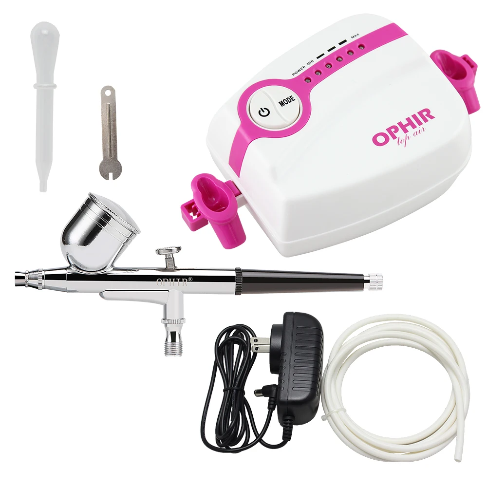 OPHIR 0.3mm Nail Art Airbrush Kit With Compressor 5-Adjustable Speed for Body Paint Makeup Tanning Medel Painting#AC094W+AC004