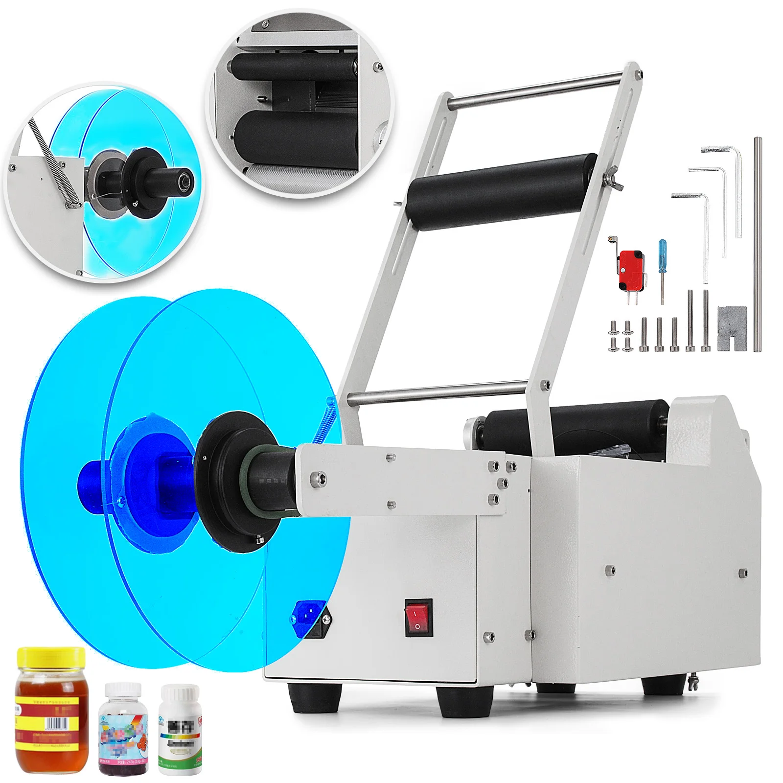 

Semi Automatic Bottle Labeler Machine 20-50 Pcs/min Label Applicator Round Bottle Labeling Machine