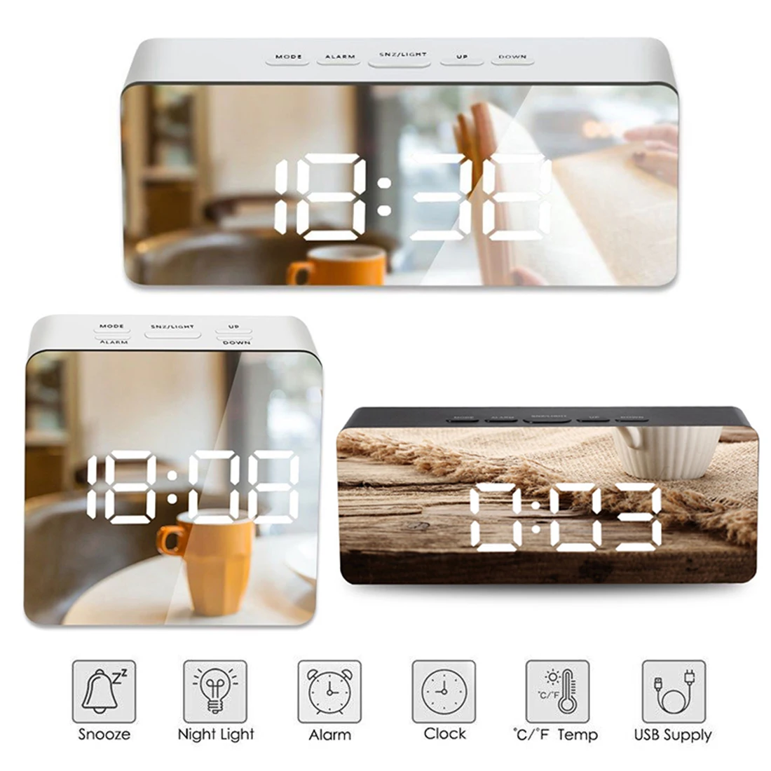 Alarm Clock LED Digital Mirror Time Temperature Large Electronic Display Bedroom Desk | Красота и здоровье