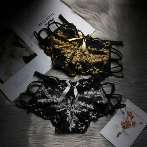 Сексуальные женские кружевные трусики стринги с перекрестными лямками цветами