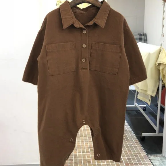 Комбинезоны на маленьких пуговицах для мальчиков и девочек из чистого хлопка