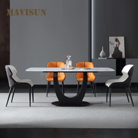 modern simple oval dining table and chair combination household light luxury minimalist imported rock slab kitchen table