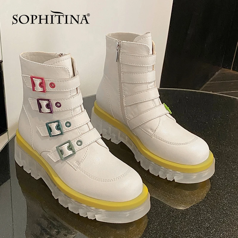

Женские ботинки из натуральной кожи SOPHITINA, разноцветные ботильоны на платформе и молнии, с ремешком с пряжкой, для отдыха, MO661