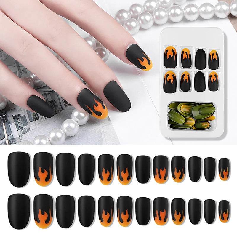 

24pc Fire pattern False Nail Tips Full Cover Fake Nail Tips False Nail Tips For Manicure For Salon Tips Nail Decoration Tool