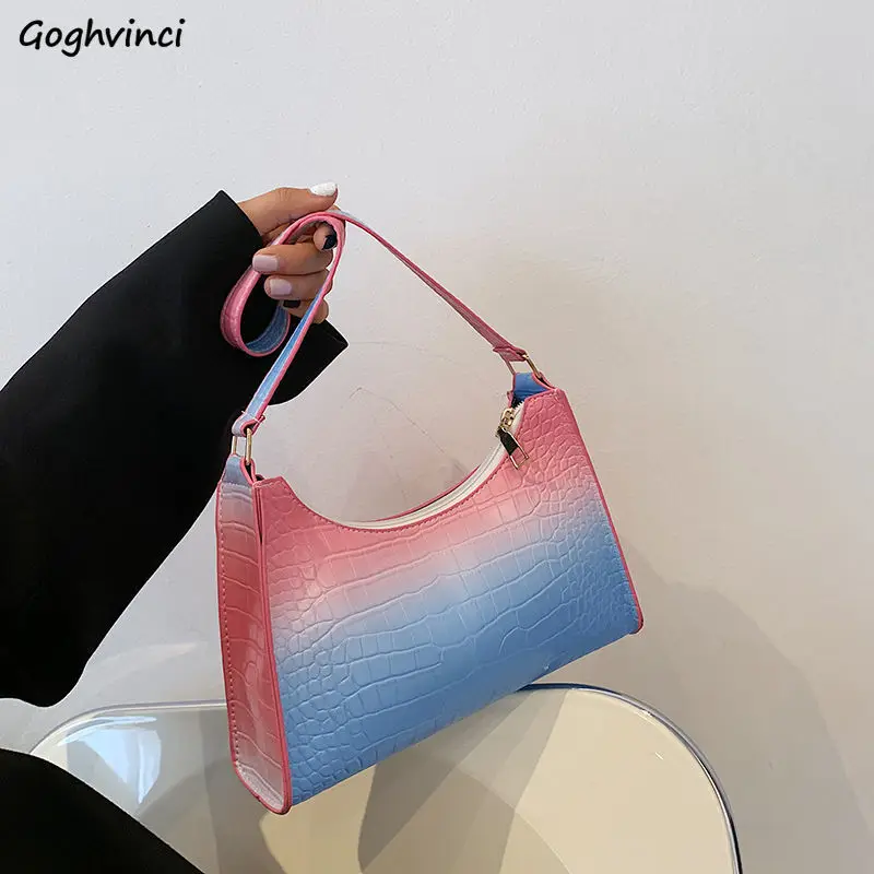 

Women Shoulder Bags Gradient Color Zipper Underarm Fashion Streetwear All-match Handbags Crocodile Pattern Korean Chic Designer