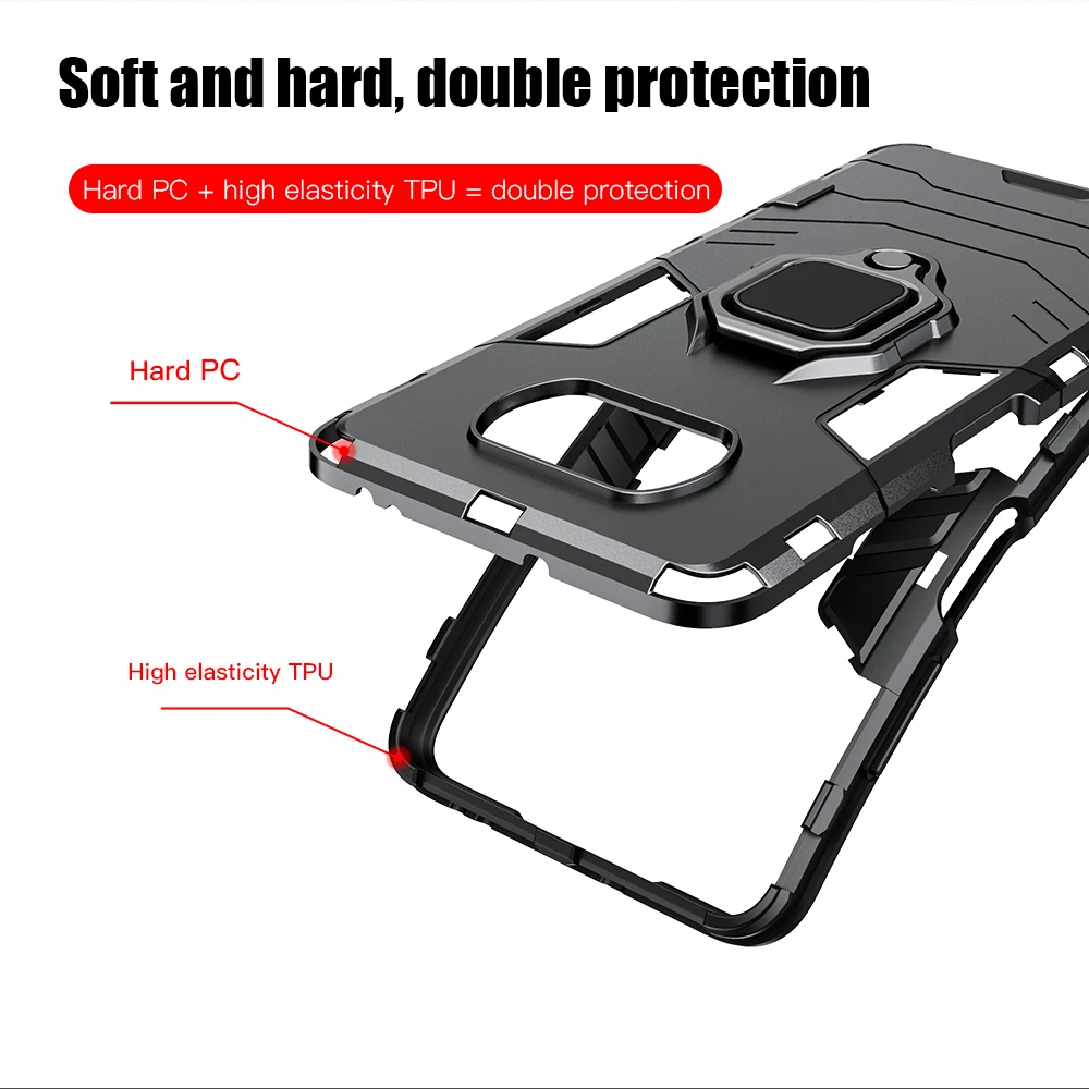 

KEYSION Shockproof Armor Case for Xiaomi POCO X3 NFC F2 Pro Ring Stand Bumper Phone Back Cover for Xiaomi Pocophone X3 NFC X2 F1