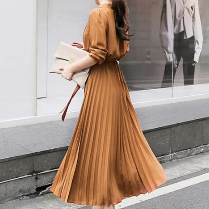 2021 весенний однобортный шифоновое платье женское плиссированное Платья с
