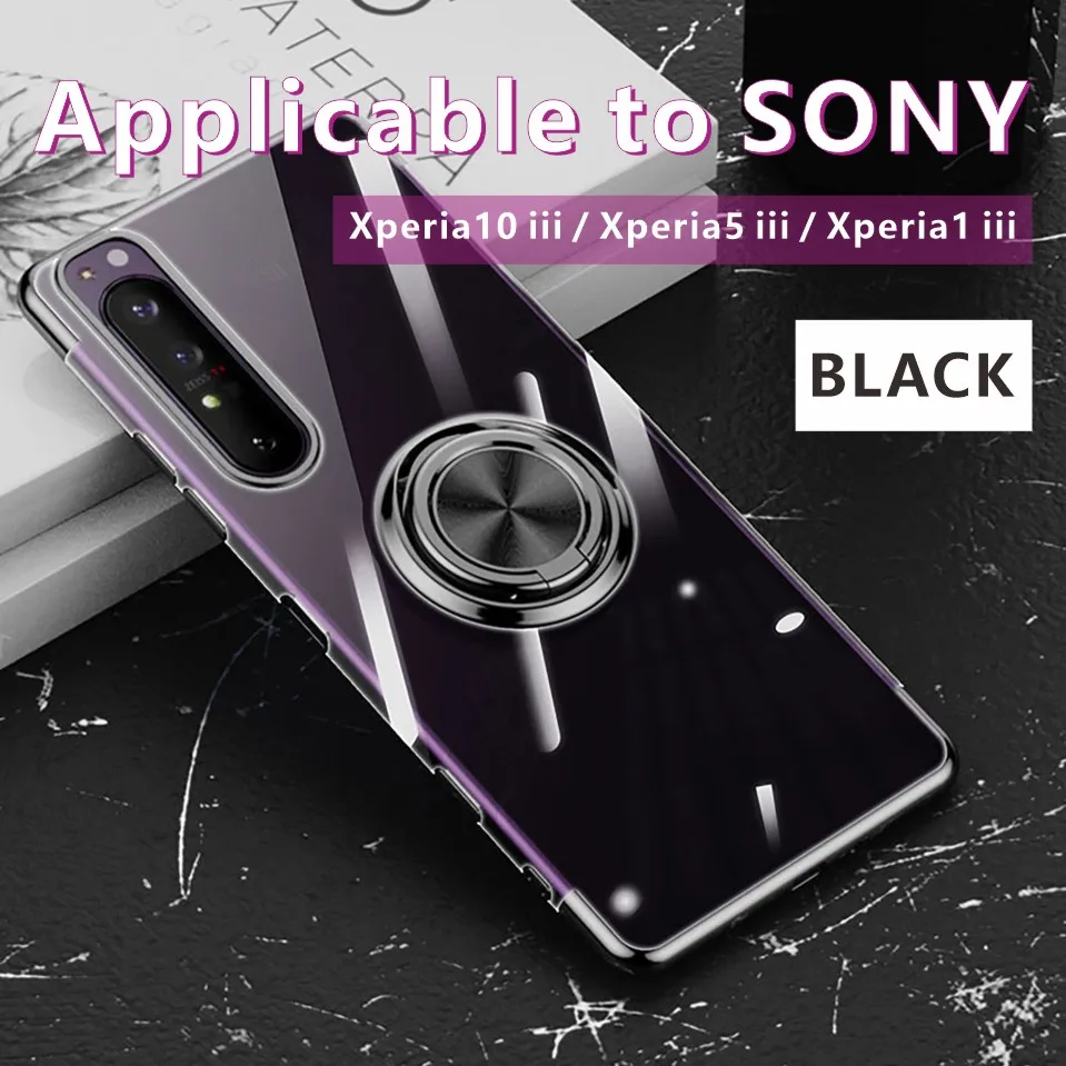 

【BLACK】Sony Xperia iii mobile phone case 5/10 iii electroplated transparent protective ring holder new