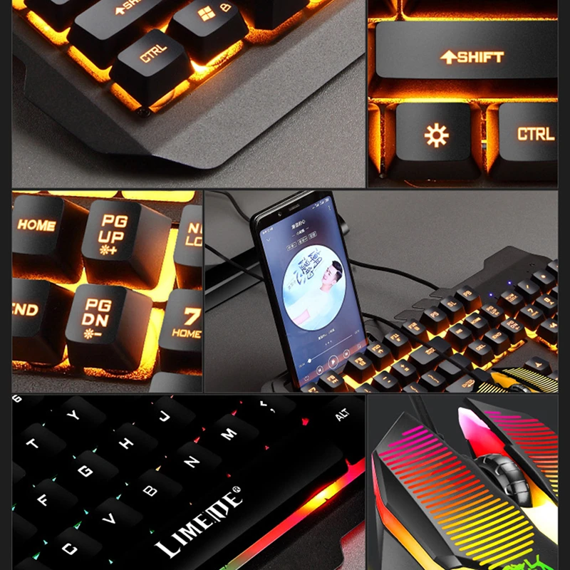 

Computer Multimedia Keyboard And Mouse Set Gaming Mechanical Feeling Wired Keyboards Backlit Mouse Keyboard With Phone Holder