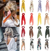 fashion floral printed hair scrunchies long hair ribbon for women girls ponytail holder elastic scarf hair accessories headwear