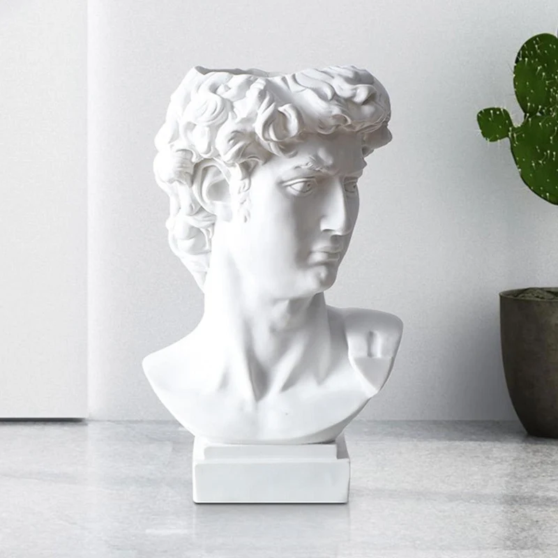

Resin Vase Home Decoration Makeup Brush Storage Box Pen Holder European Style Home Decoration David Head Sculpture Model Props