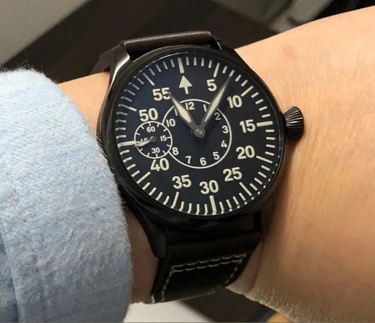 Сапфировое стекло или минеральное 44 мм черный циферблат Азиатский 6497 17