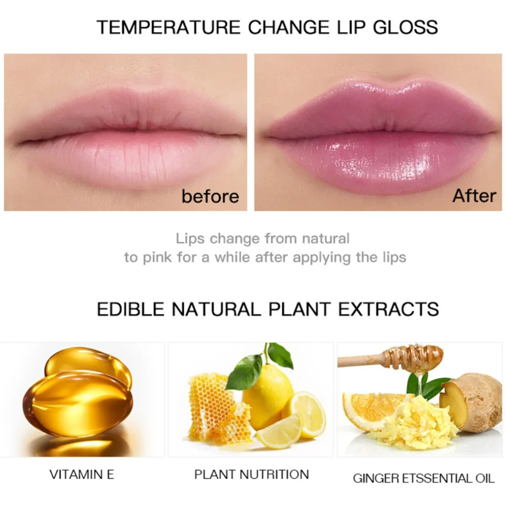 

Natural Lip Plumper,Small Capsule Design,Transparent Lip Gloss,Temperature-varying Lip Gloss, High-gloss Moisturizing Lip Gloss