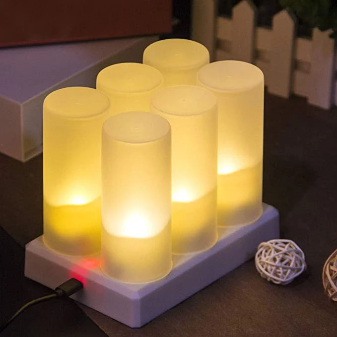 

Led Rechargeable Candle Lamp Simulation Candle Lamp Home with Cup Rechargeable Candle Set 6 Yellow Light EU Plug