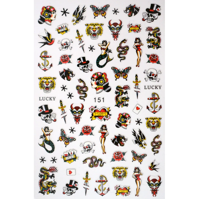 

10PCS Nail Decals DesignerBrand Flower Snake Smiley Nail Sticker DIY Bee Nail Slider Cartoon Character Nail Supplies Decoration