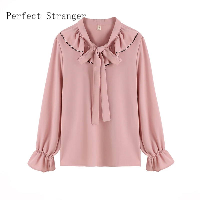

2020 Autumn New Arrival Bow Collar Long Sleeve Women Chiffon Blouse