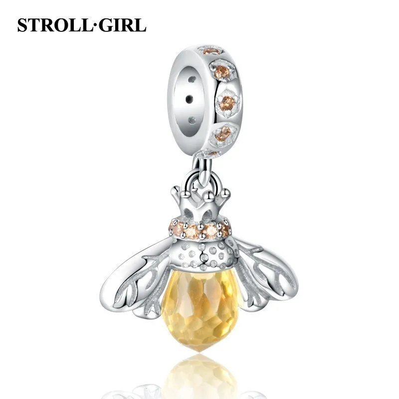 Strollgirl, 925 пробы, серебро, милая Золотая Пчела, шарм, Подходит для Pandora, талисманы, браслет, серебро 925, для женщин, подарок на день Святого Валентина