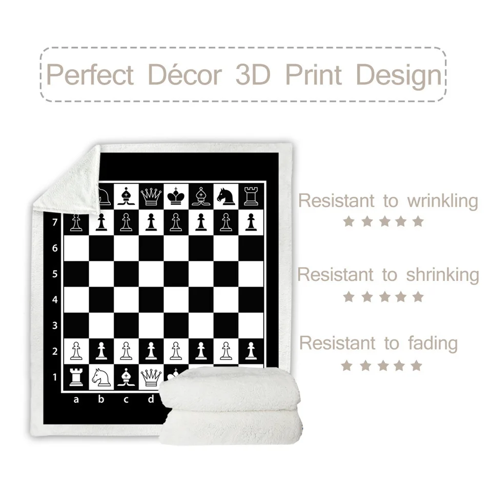 Шахматное одеяло s для кровати черно белое плюшевое покрывало игровое постельное