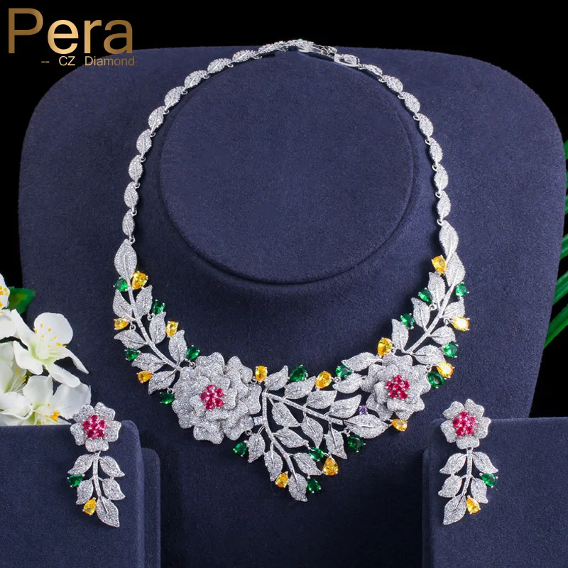 Pera нигерийская Свадебная вечеринка большой широкий цветок лист серьги ожерелья наборы для невесты бренд костюм аксессуары ювелирные издел...