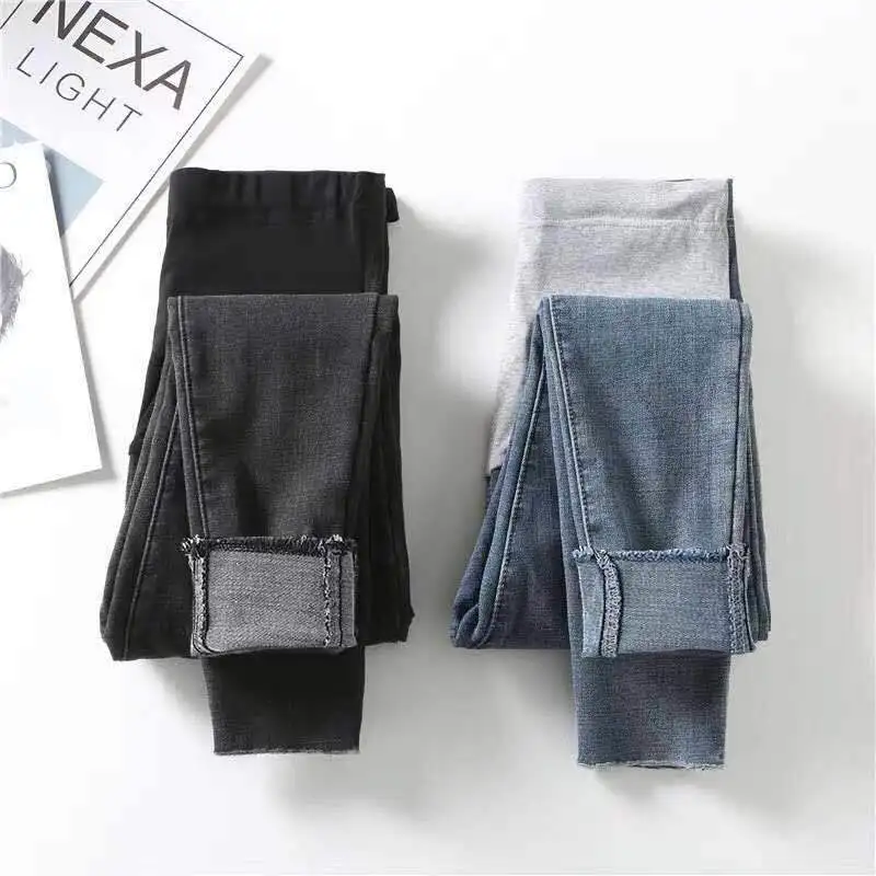 цена Pregnant Women Jeans Maternity Pregnancy Skinny Trousers Jeans Over The Pants Elastic Casual Pocket Slim Pants Maternity Clothes