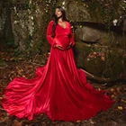 Красное бархатное зимнее платье для будущей матери для женщин платье для беременных женщин для фотосессии платье для беременных с длинным рукавом YEWEN