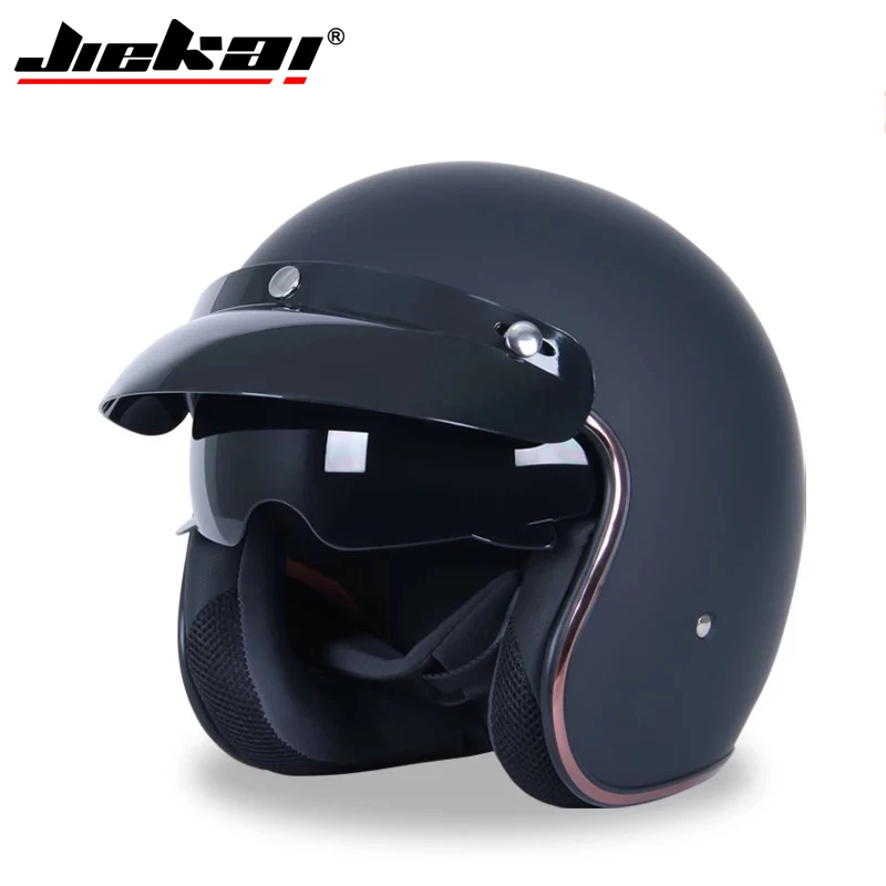 

Retro Motorcycle Half Village Helmet JIEKAI BLACK Sun Visor Helmets Motorbike Bicycle Riding Helmets For Helmet Casco Moto