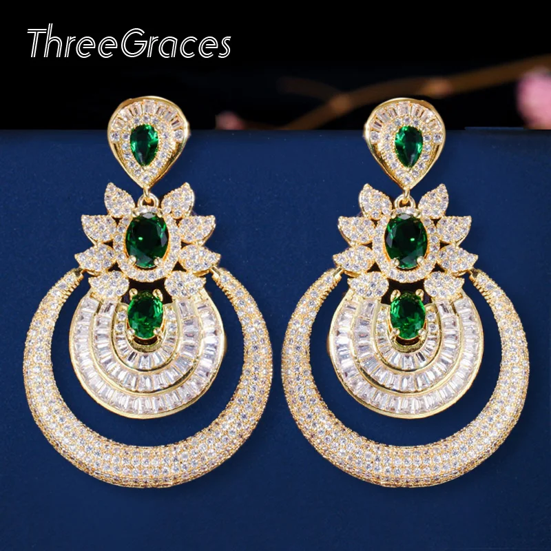 

ThreeGraces African Nigerian Luxury Yellow Gold Color Round Big Dangle Drop Earring Wedding Prom Costume Jewelry for Women ER315