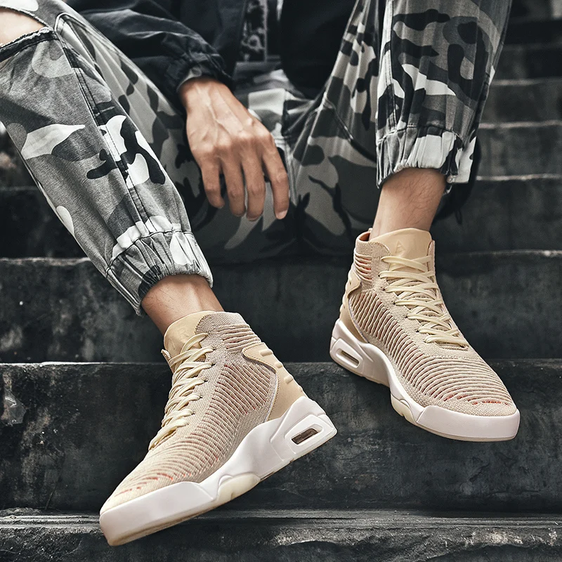Кроссовки мужские высокие на шнуровке уличная модная удобная обувь для бега