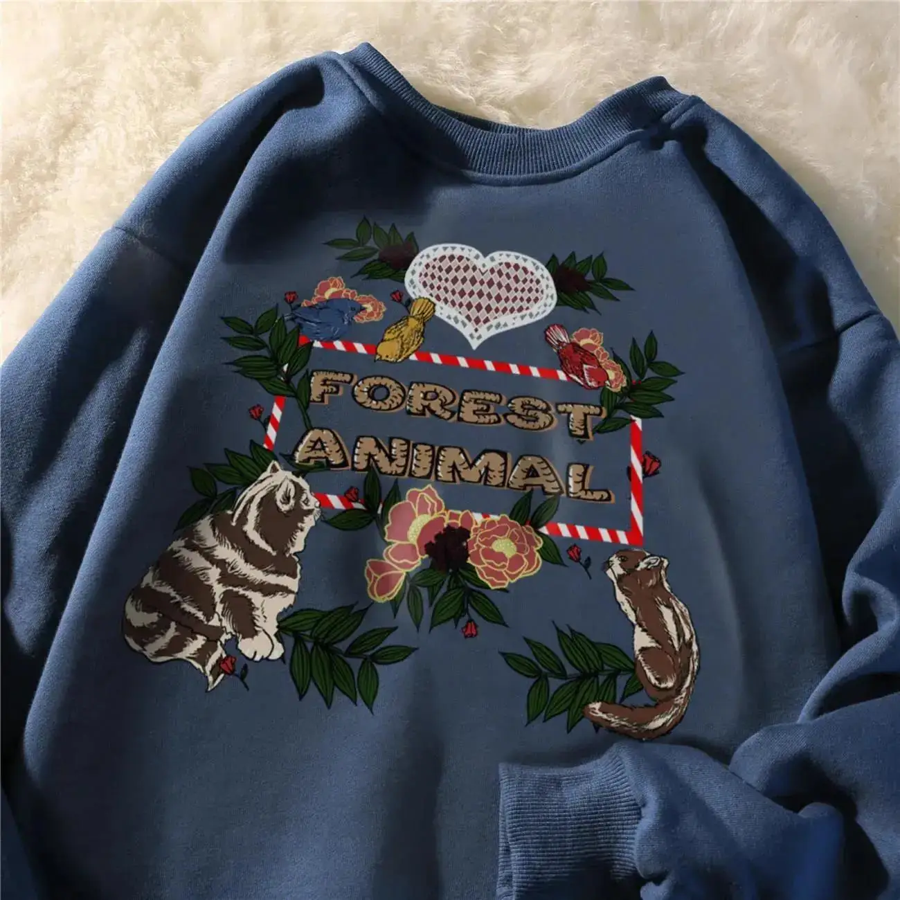 

Retro Punk Forest Animal Cat Printed Sweatshirt Women O-neck Long Sleeve Tops Kawaii Clothes for Teens Harajuku Aesthetic E Girl